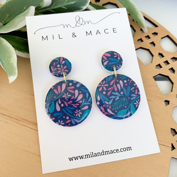 Floral Polymer Clay Dangle Earrings with Resin Finish