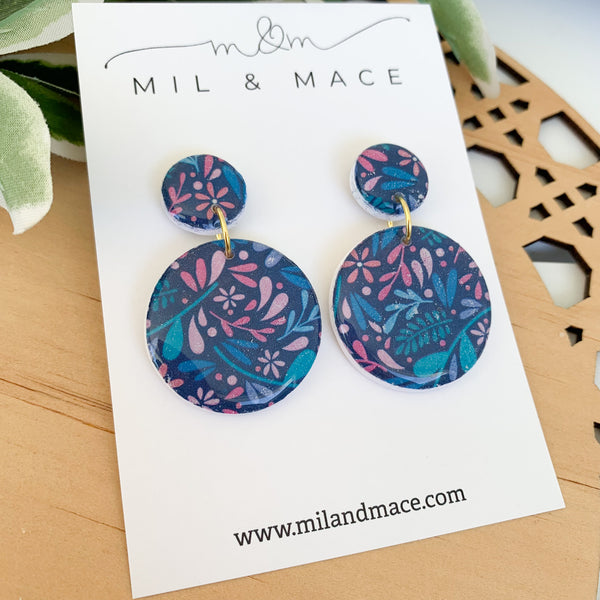 Floral Polymer Clay Dangle Earrings with Resin Finish
