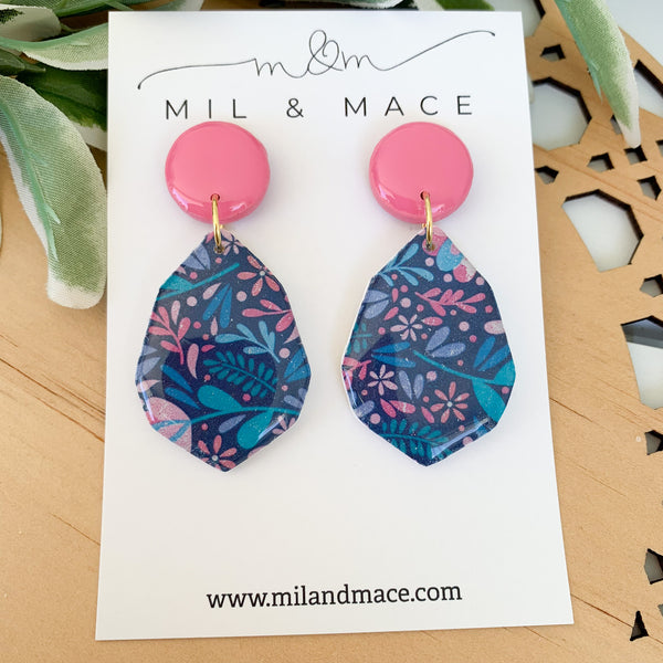 Floral Polymer Clay Dangle Earrings with Resin Finish