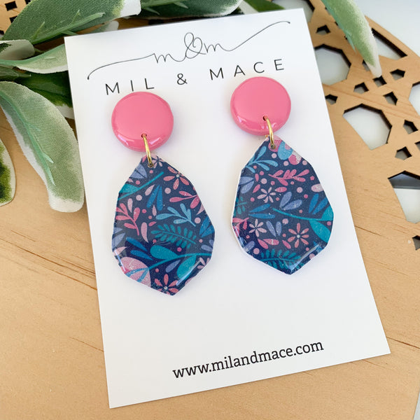 Floral Polymer Clay Dangle Earrings with Resin Finish