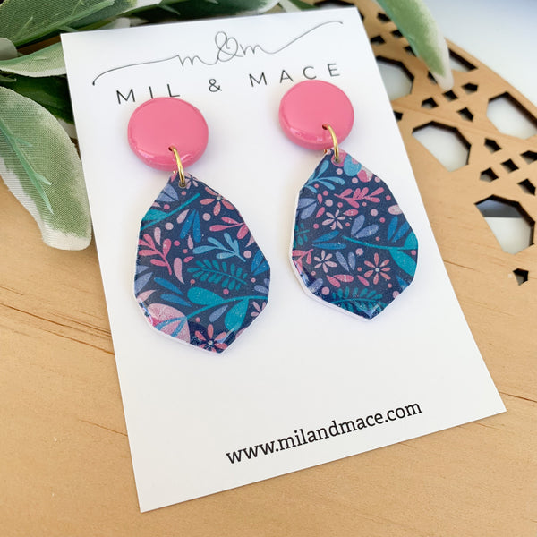 Floral Polymer Clay Dangle Earrings with Resin Finish