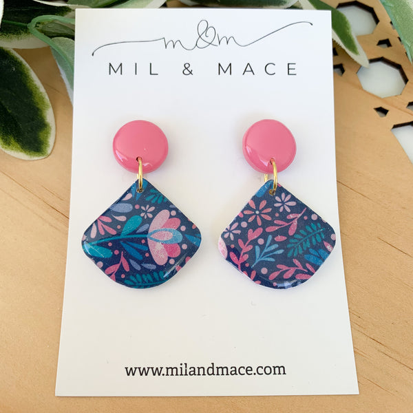 Floral Polymer Clay Dangle Earrings with Resin Finish