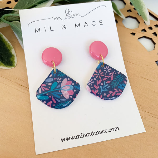 Floral Polymer Clay Dangle Earrings with Resin Finish