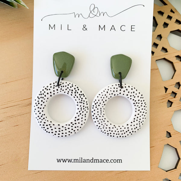 Black and White Spot Polymer Clay Dangle Earrings
