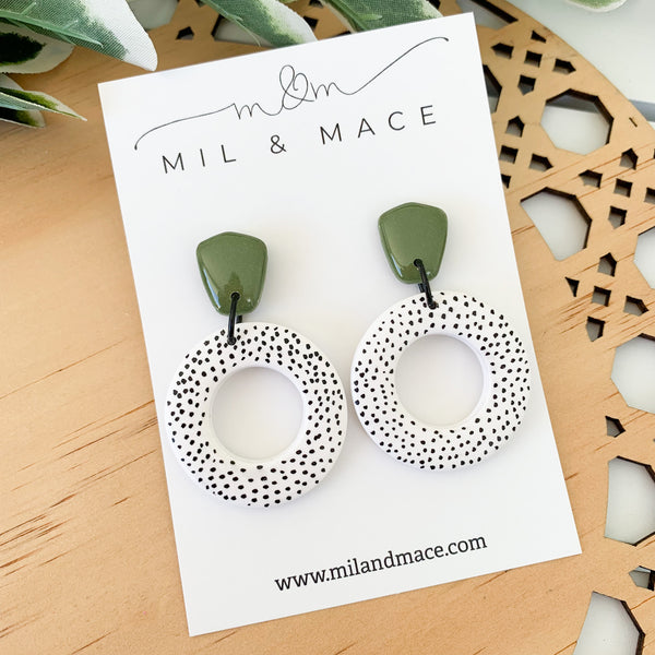 Black and White Spot Polymer Clay Dangle Earrings