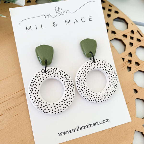 Black and White Spot Polymer Clay Dangle Earrings