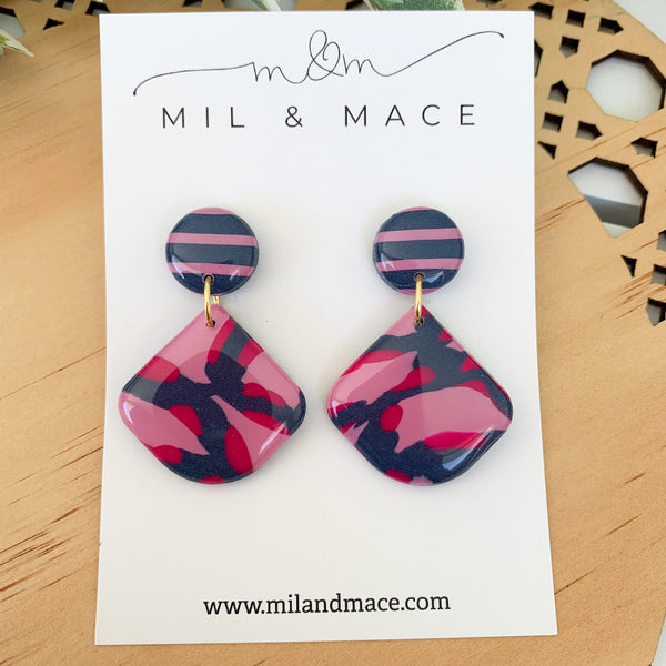 Abstract Leopard Polymer Clay Dangle Earrings with Resin Finish