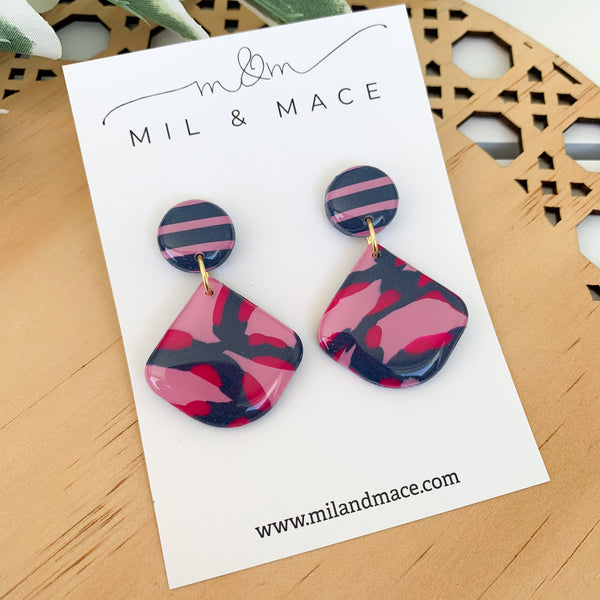 Abstract Leopard Polymer Clay Dangle Earrings with Resin Finish