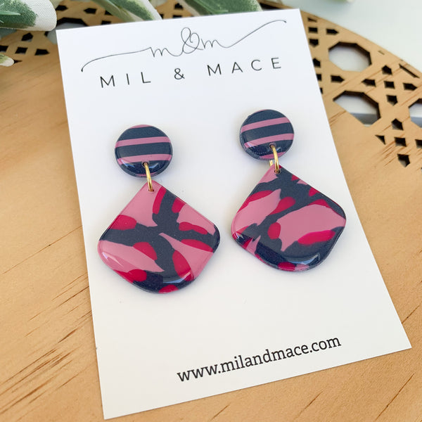 Abstract Leopard Polymer Clay Dangle Earrings with Resin Finish