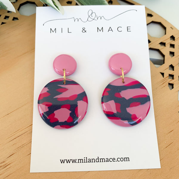 Abstract Leopard Polymer Clay Dangle Earrings with Resin Finish