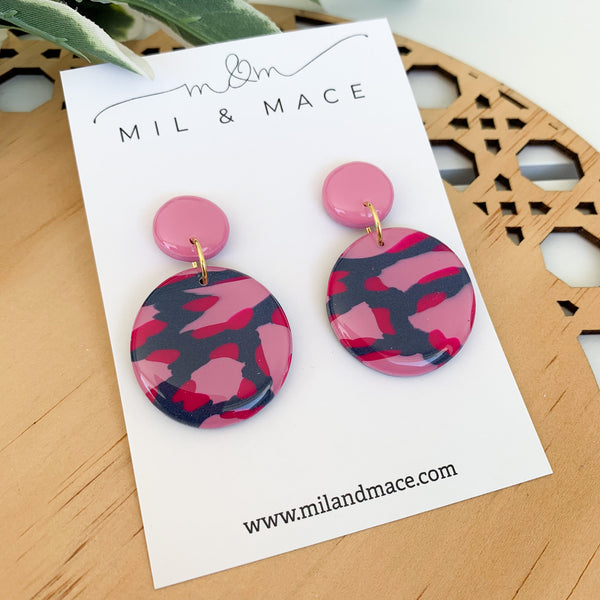 Abstract Leopard Polymer Clay Dangle Earrings with Resin Finish