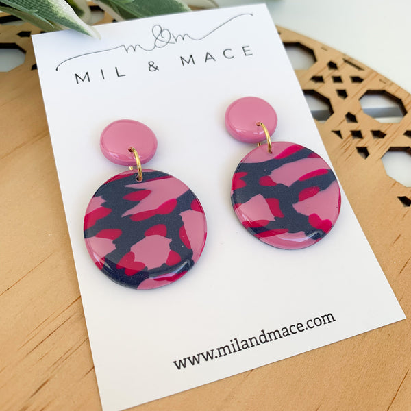 Abstract Leopard Polymer Clay Dangle Earrings with Resin Finish