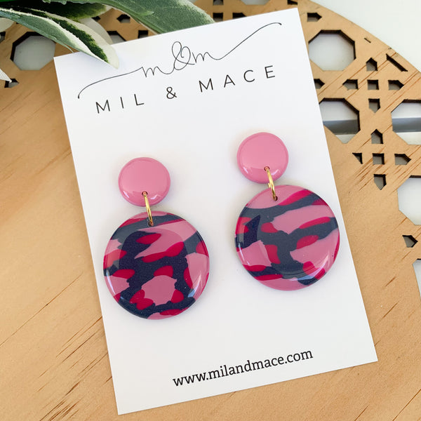 Abstract Leopard Polymer Clay Dangle Earrings with Resin Finish