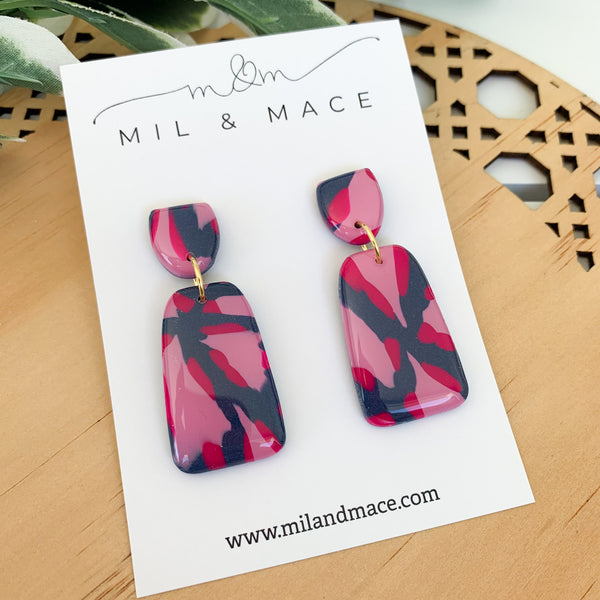Abstract Leopard Polymer Clay Dangle Earrings with Resin Finish