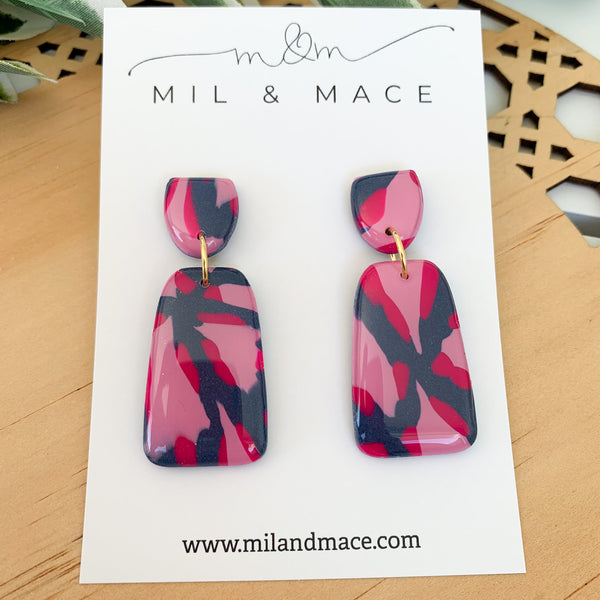 Abstract Leopard Polymer Clay Dangle Earrings with Resin Finish