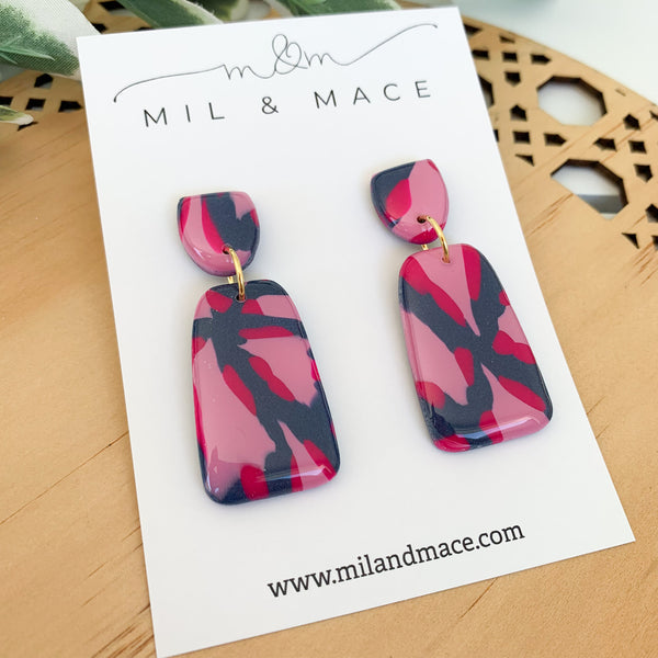 Abstract Leopard Polymer Clay Dangle Earrings with Resin Finish