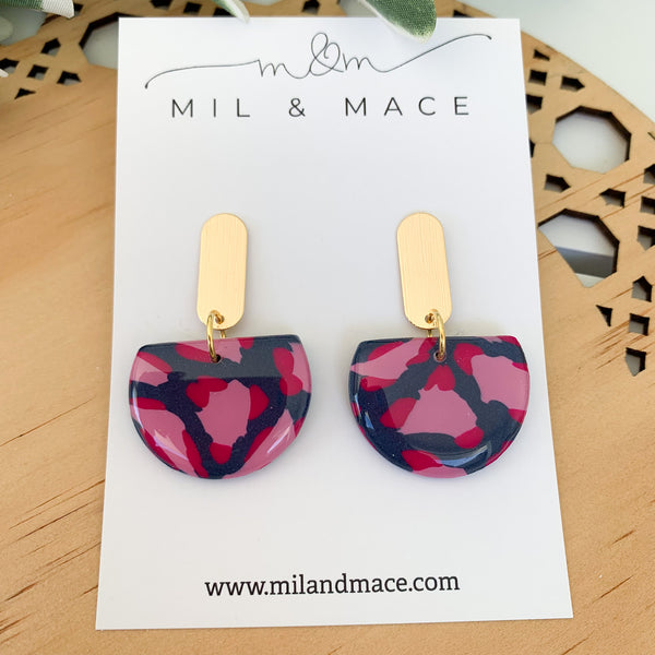 Abstract Leopard Polymer Clay Dangle Earrings with Resin Finish