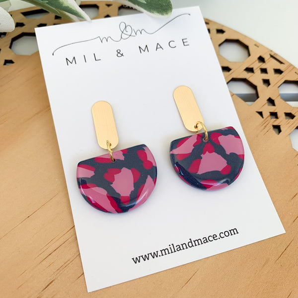 Abstract Leopard Polymer Clay Dangle Earrings with Resin Finish