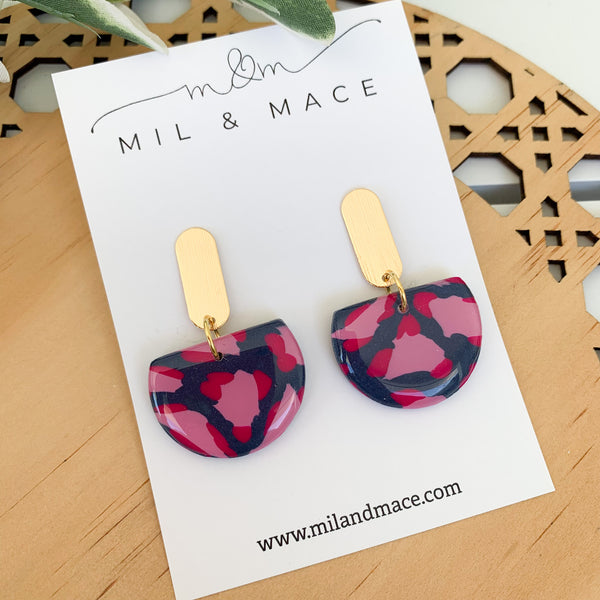 Abstract Leopard Polymer Clay Dangle Earrings with Resin Finish