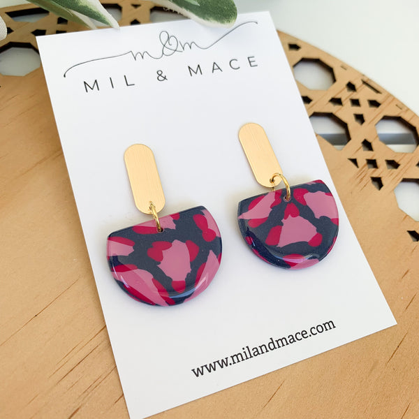 Abstract Leopard Polymer Clay Dangle Earrings with Resin Finish