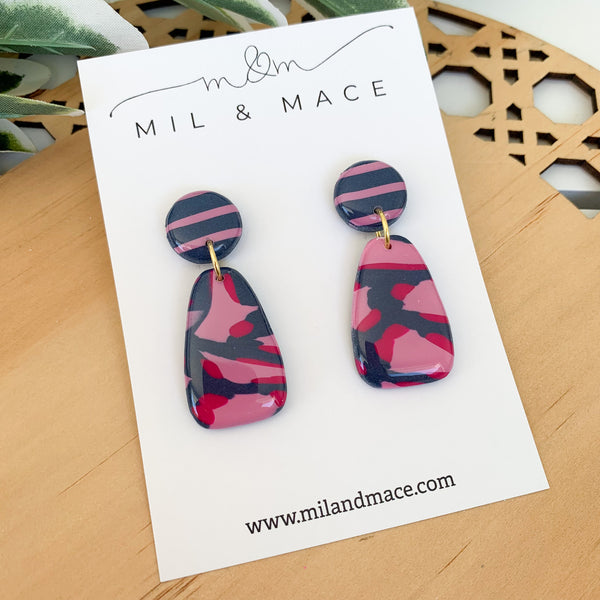 Abstract Leopard Polymer Clay Dangle Earrings with Resin Finish