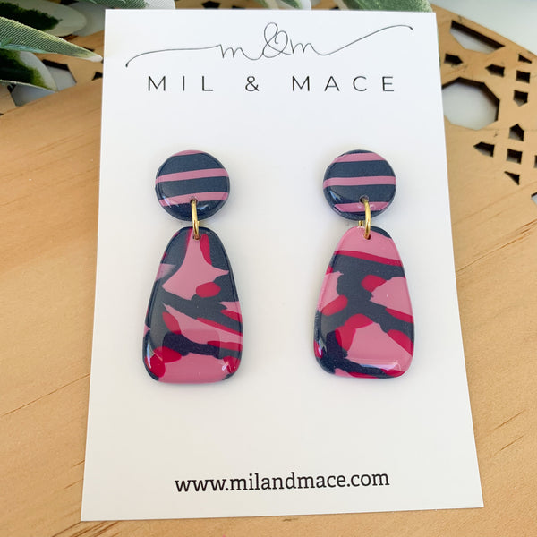 Abstract Leopard Polymer Clay Dangle Earrings with Resin Finish