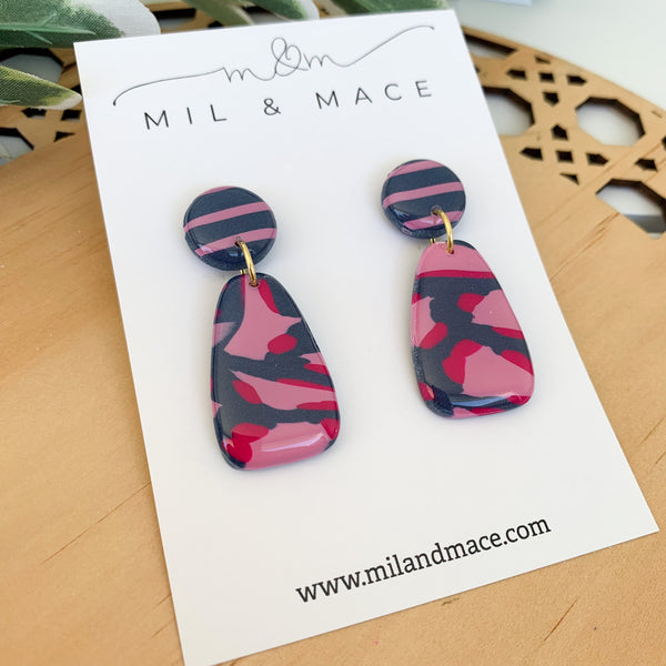 Abstract Leopard Polymer Clay Dangle Earrings with Resin Finish