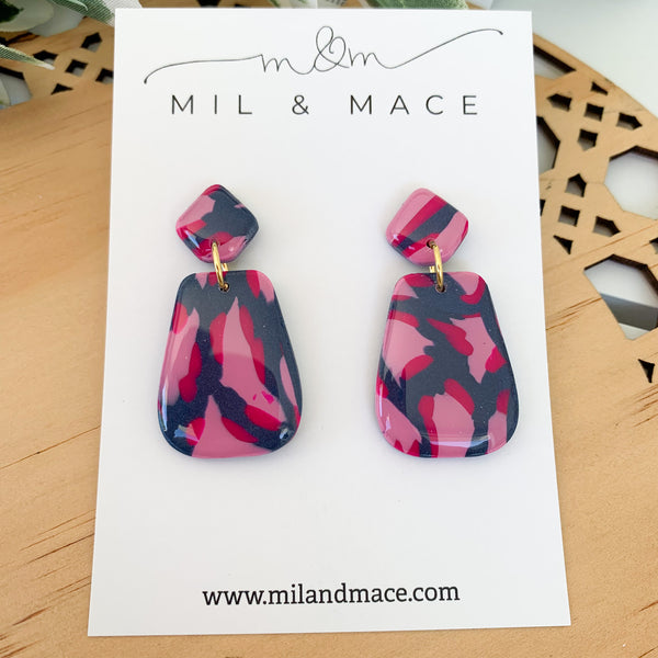 Abstract Leopard Polymer Clay Dangle Earrings with Resin Finish
