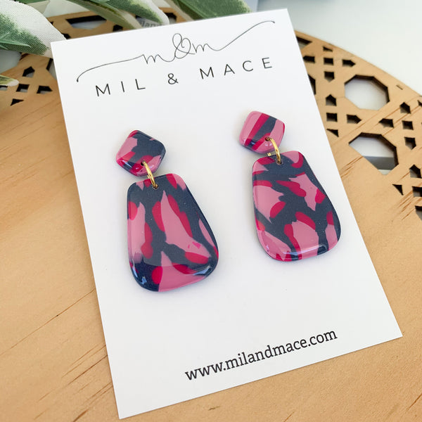 Abstract Leopard Polymer Clay Dangle Earrings with Resin Finish