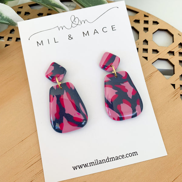 Abstract Leopard Polymer Clay Dangle Earrings with Resin Finish
