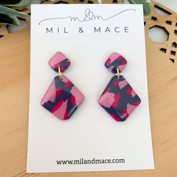 Abstract Leopard Polymer Clay Dangle Earrings with Resin Finish