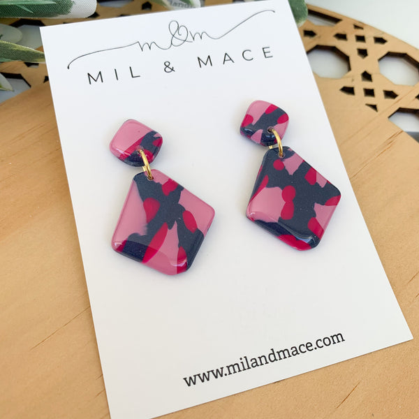 Abstract Leopard Polymer Clay Dangle Earrings with Resin Finish