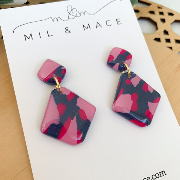 Abstract Leopard Polymer Clay Dangle Earrings with Resin Finish