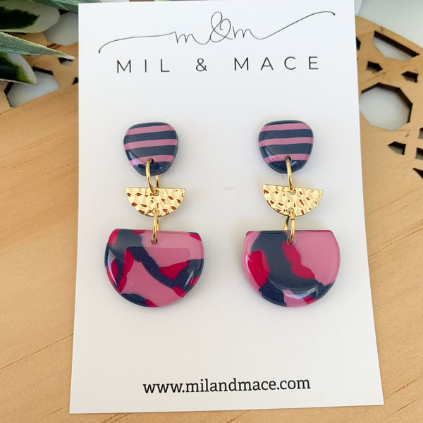 Abstract Leopard Polymer Clay Dangle Earrings with Resin Finish