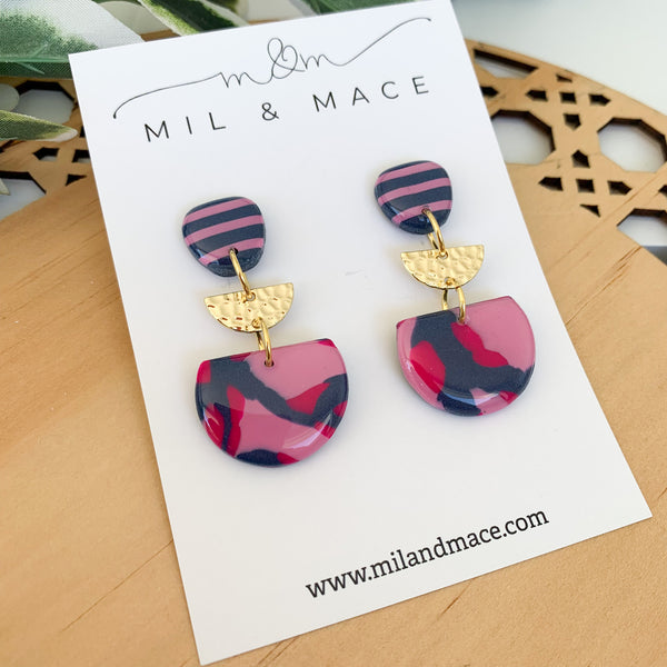 Abstract Leopard Polymer Clay Dangle Earrings with Resin Finish