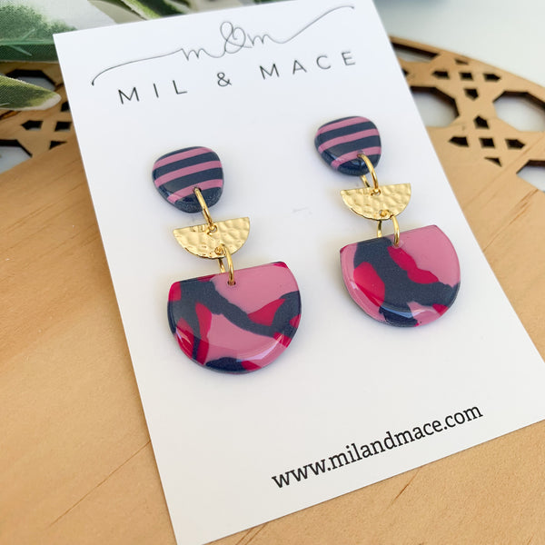 Abstract Leopard Polymer Clay Dangle Earrings with Resin Finish
