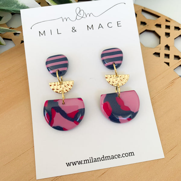 Abstract Leopard Polymer Clay Dangle Earrings with Resin Finish