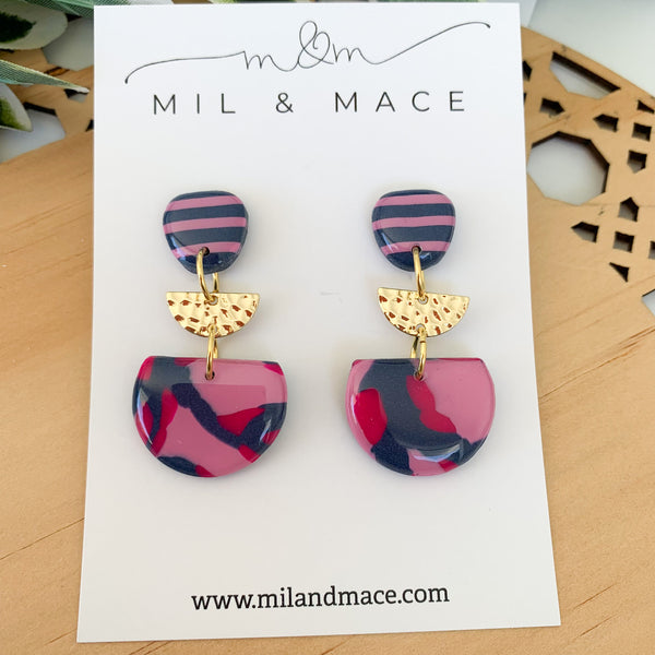 Abstract Leopard Polymer Clay Dangle Earrings with Resin Finish
