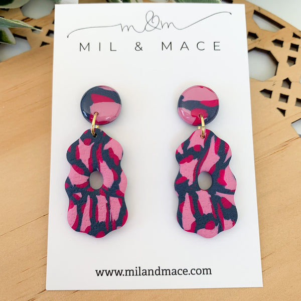 Abstract Leopard Polymer Clay Dangle Earrings