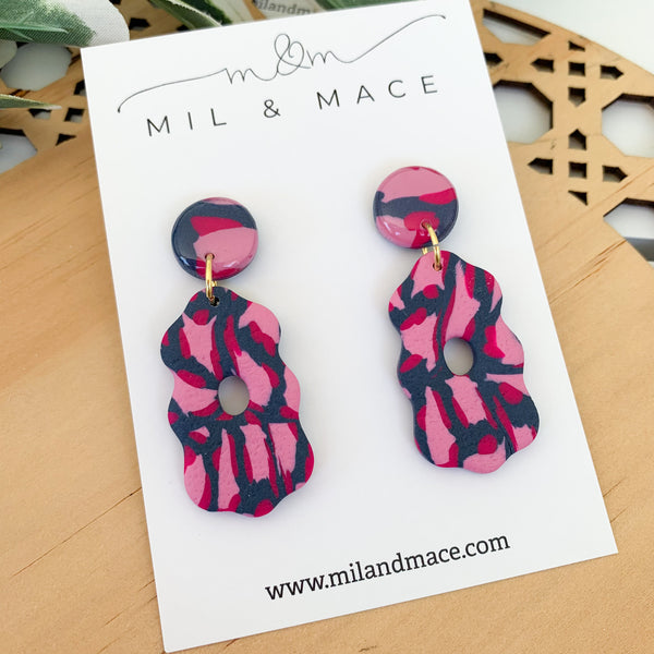 Abstract Leopard Polymer Clay Dangle Earrings
