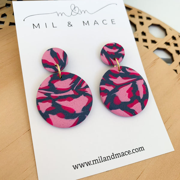 Abstract Leopard Polymer Clay Dangle Earrings