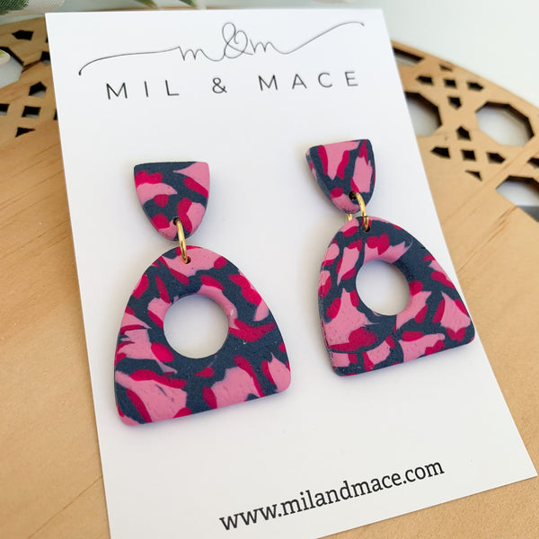 Abstract Leopard Polymer Clay Dangle Earrings