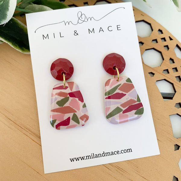 Terrazzo Polymer Clay Dangle Earrings with Resin Finish