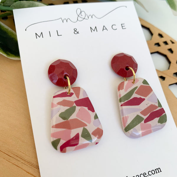 Terrazzo Polymer Clay Dangle Earrings with Resin Finish
