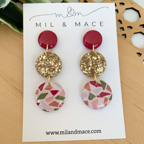 Terrazzo Polymer Clay Dangle Earrings with Resin Finish