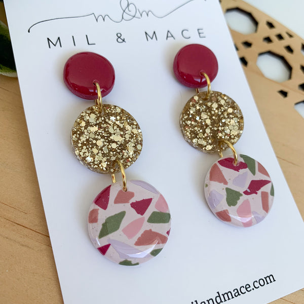 Terrazzo Polymer Clay Dangle Earrings with Resin Finish