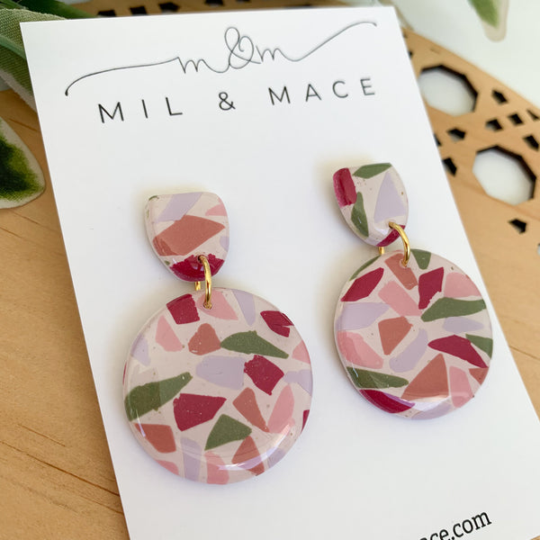 Terrazzo Polymer Clay Dangle Earrings with Resin Finish