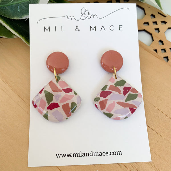 Terrazzo Polymer Clay Dangle Earrings with Resin Finish