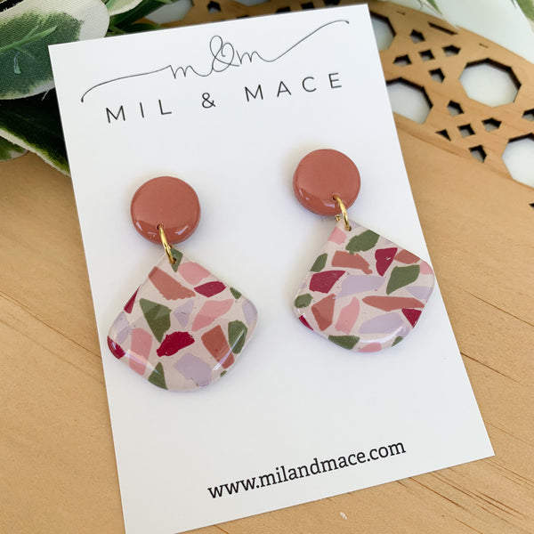Terrazzo Polymer Clay Dangle Earrings with Resin Finish