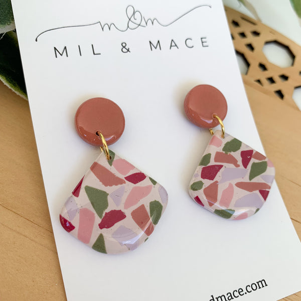 Terrazzo Polymer Clay Dangle Earrings with Resin Finish